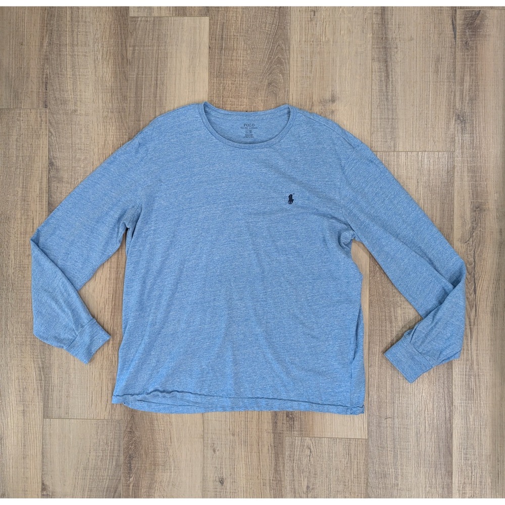 Polo Ralph Lauren Long Sleeve T Shirt Blue Pony Logo Men's L Crew Neck Cotton to